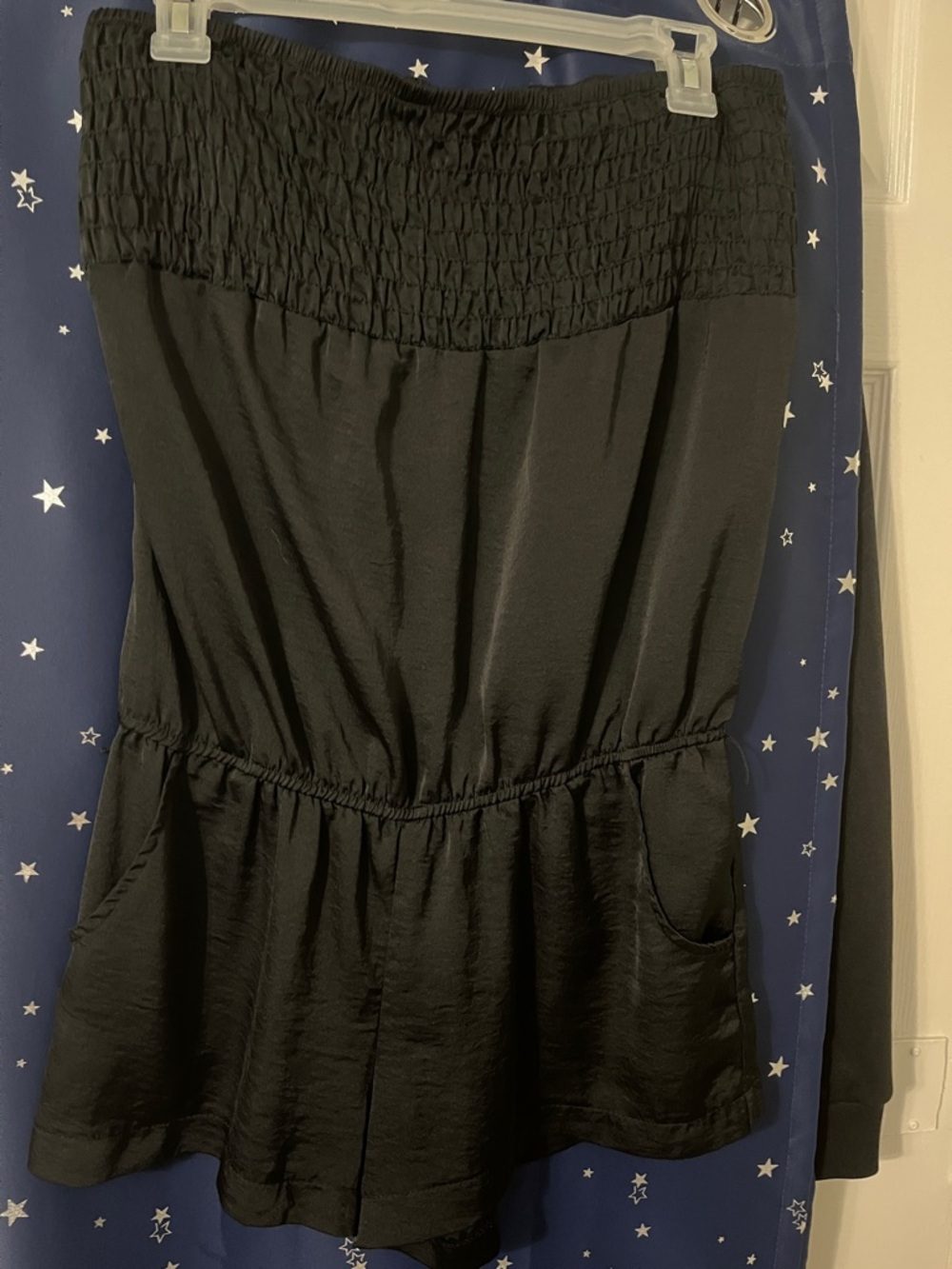 Black Smocked Waist Strapless Romper